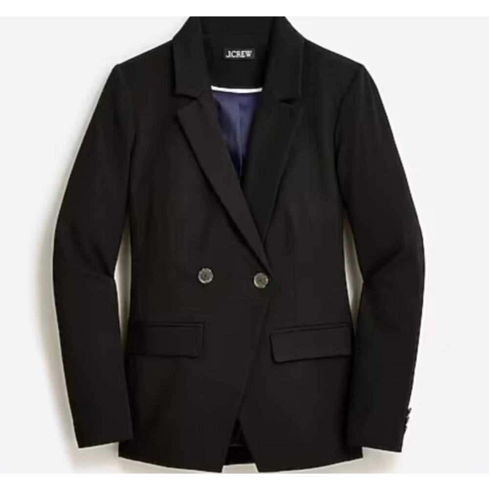 J.CREW Women's Long Sleeve Collarless Double Breasted Blazer Jacket Black 12 - Picture 2 of 11